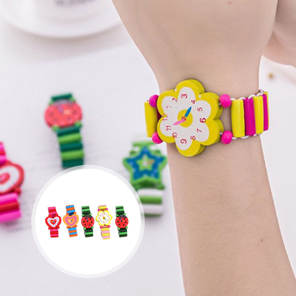 5Pcs Kids Cartoon Wooden Watch - Educational Cartoon For Kids 评论和价格