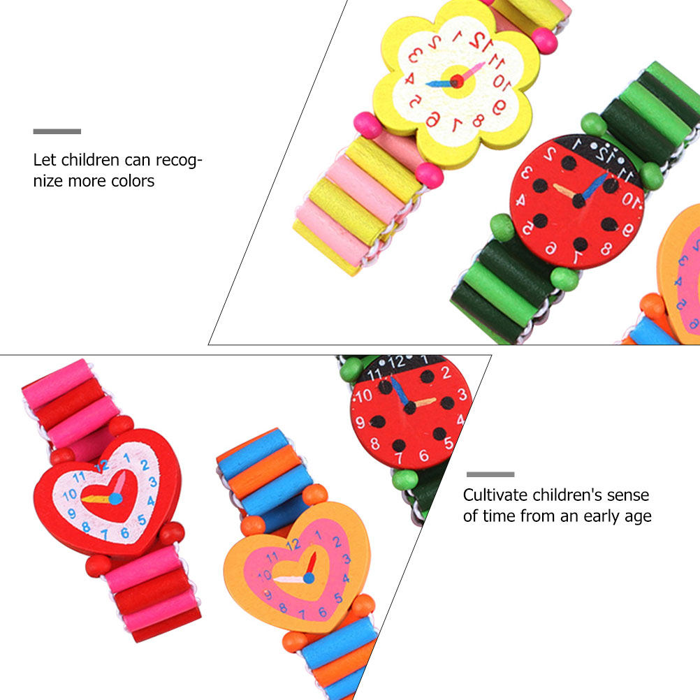 5Pcs Kids Cartoon Wooden Watch - Educational Cartoon For Kids 评论和价格